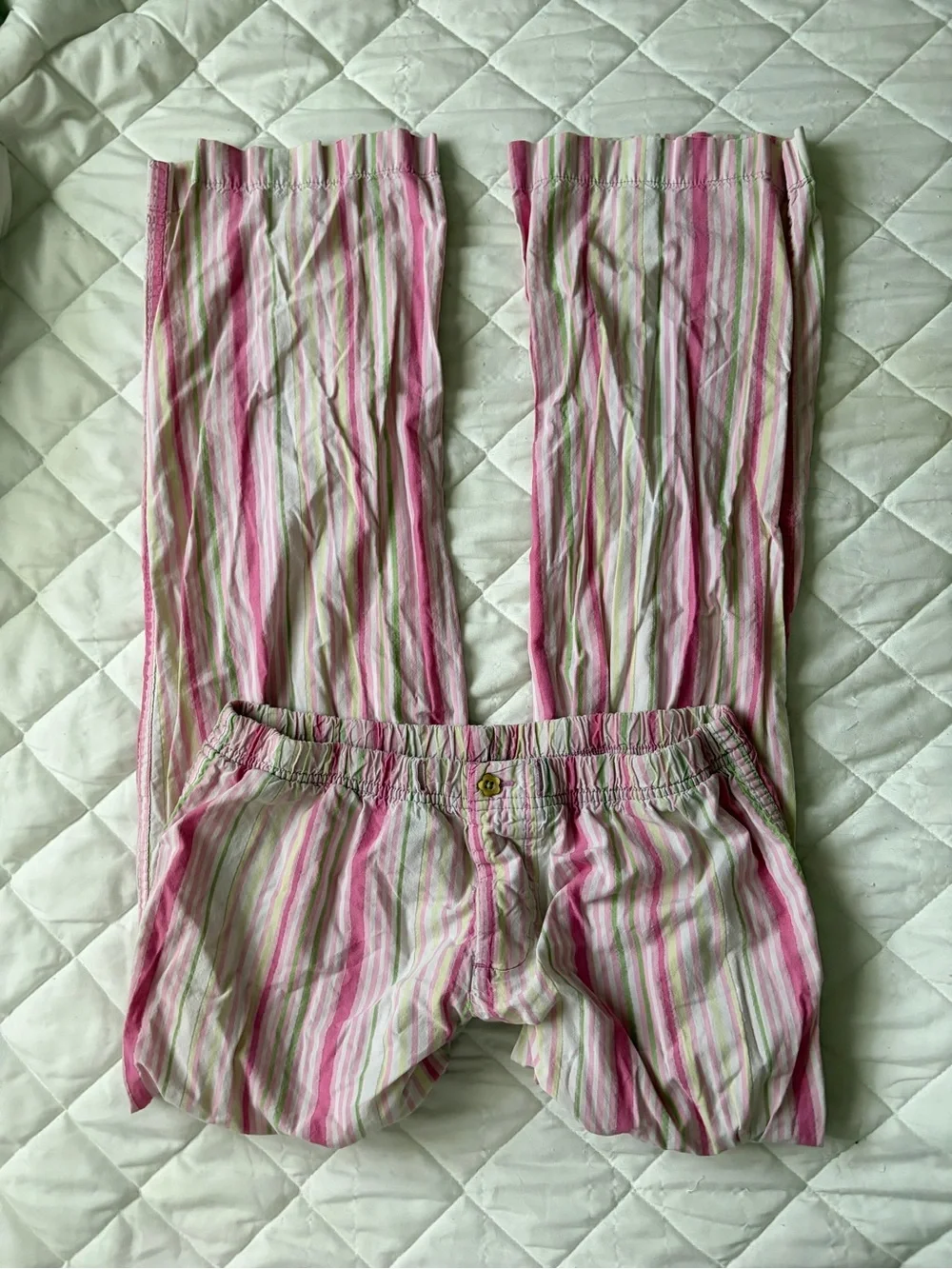 vintage y2k Victoria's Secret Pink and Green Striped Kids Pajama Bottoms